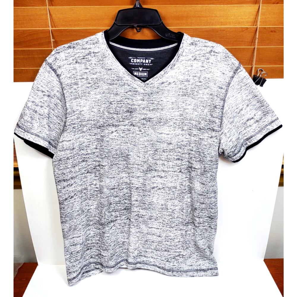 Company Eighty One Short Sleeve Henley Men's V Neck T Shirt Size M Gray Cotton